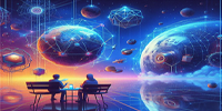 Two people sitting on a bench looking into space