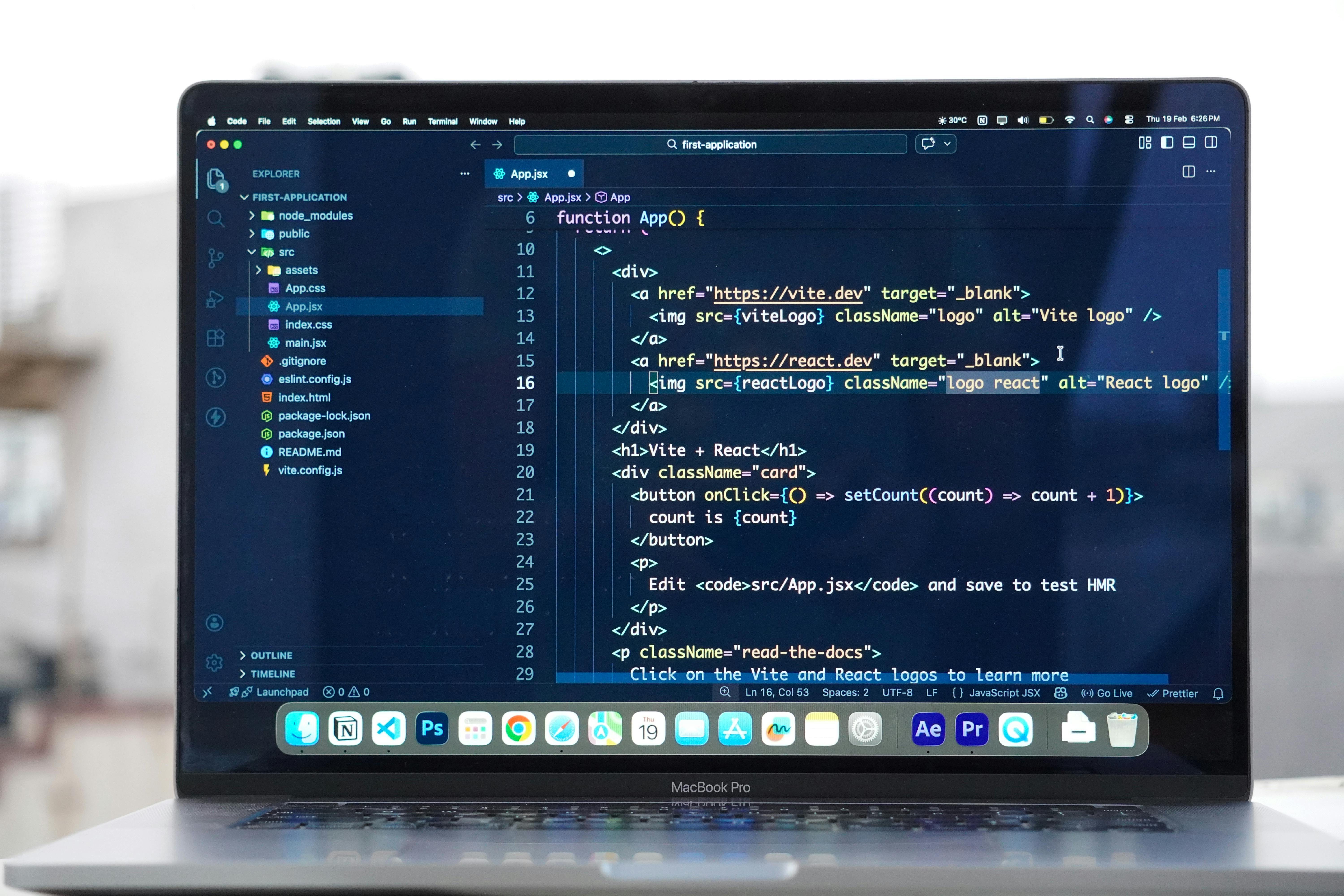 Laptop with code on the screen